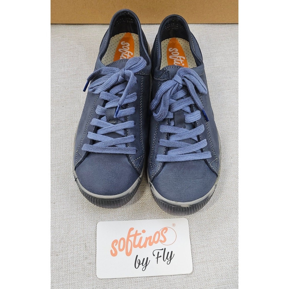 Softinos Isla by Fly London Lace Up Sneaker Shoes Blue‎ Leather Womens 5